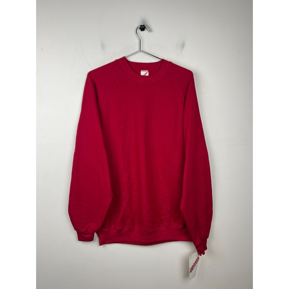 Vintage Jerzees Sweatshirt XL Red Blank Raglan Crewneck Pullover Made in USA NWT